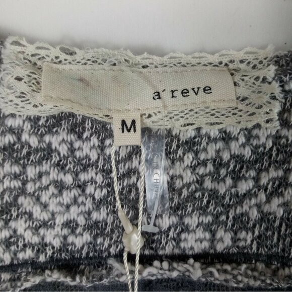 A’reve Women’s Sheer Mesh Mixed Media Pullover Top Gray M Raw Edge Lace Detail - Picture 4 of 7